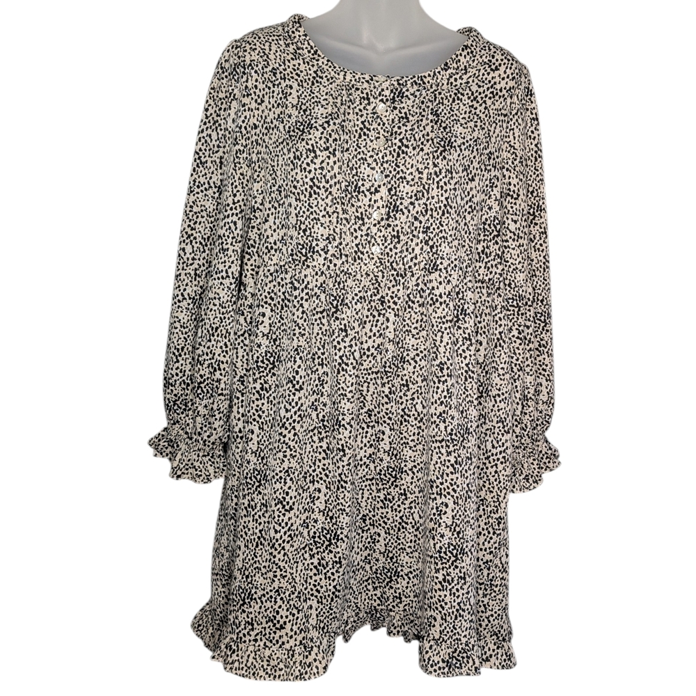 Oversized Small Babydoll Style Ruffled Lightweight Cheetah Print Peasant
